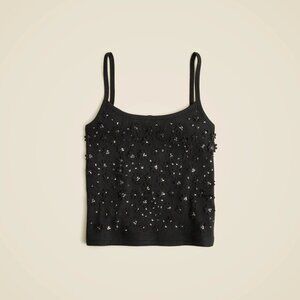 J Crew Cami Tank Top  Floral Embellished Vintage Ribbed Scoop Neck